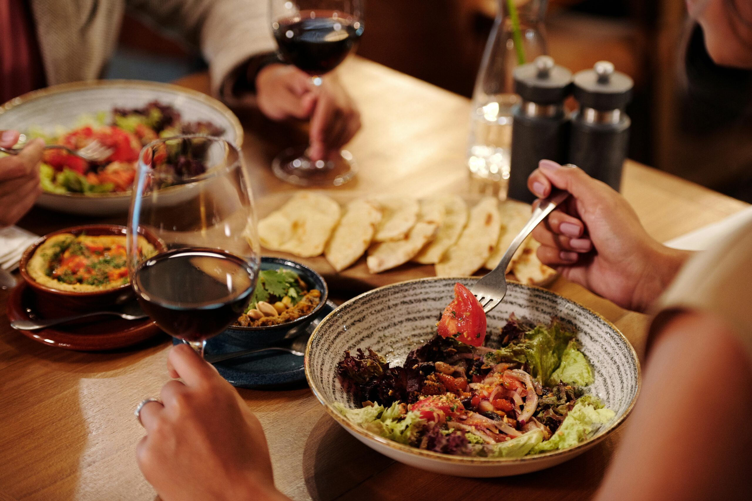 North Carolina restaurant table with wine by the glass